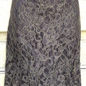 Banana Republic Lace Metallic Gold Pencil Skirt 6